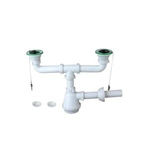 SIFÓN LAVAPLATOS DOBLE DESAGUE 1 1/2” (40mm), INCLUYE REBALSE REDONDO / CUADRADO, REJILLA ACERO INOX, CONECTOR MAQ. LAVAPLATOS / LAVADORA TUBO FLEXIBLE SALIDA 40 x 40 / 50