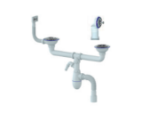 SIFÓN LAVAPLATOS DOBLE DESAGUE 1 1/2” (40mm), INCLUYE REBALSE REDONDO / CUADRADO, REJILLA ACERO INOX, 0 115mm CONECTOR MAQ. LAVAPLATOS / LAVADORA TUBO FLEXIBLE SALIDA 40 x 40 / 50